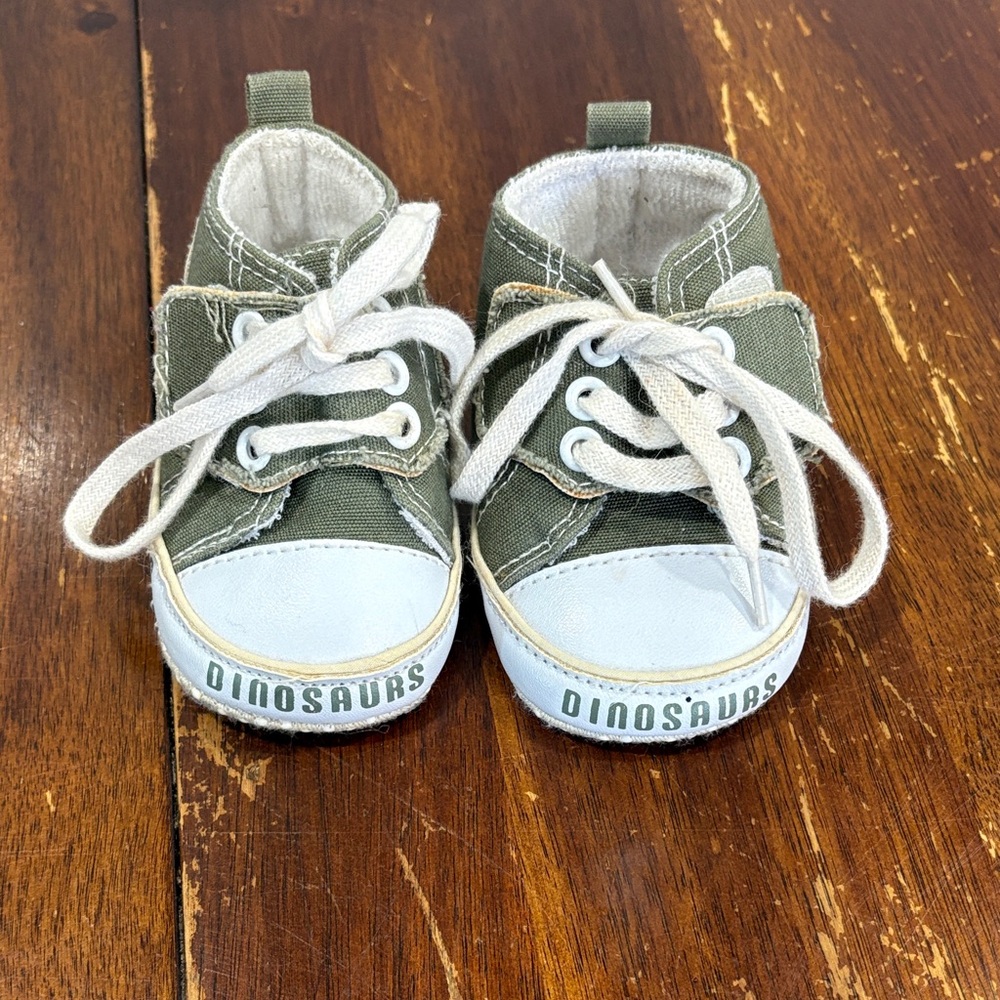 Green and White Kids Sneakers